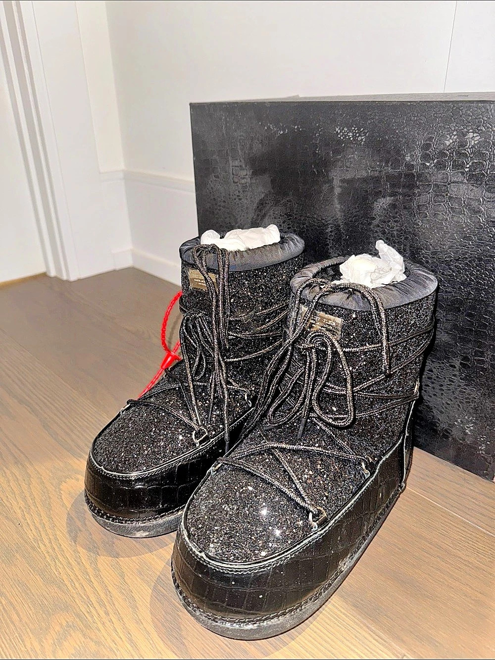 Philipp Plein Black Glitter Skull Winter Boots NWT